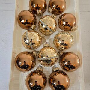 Vintage Krebs Glass set 12 Ornaments 8 plain gold/bronze 4 gold w embellishments